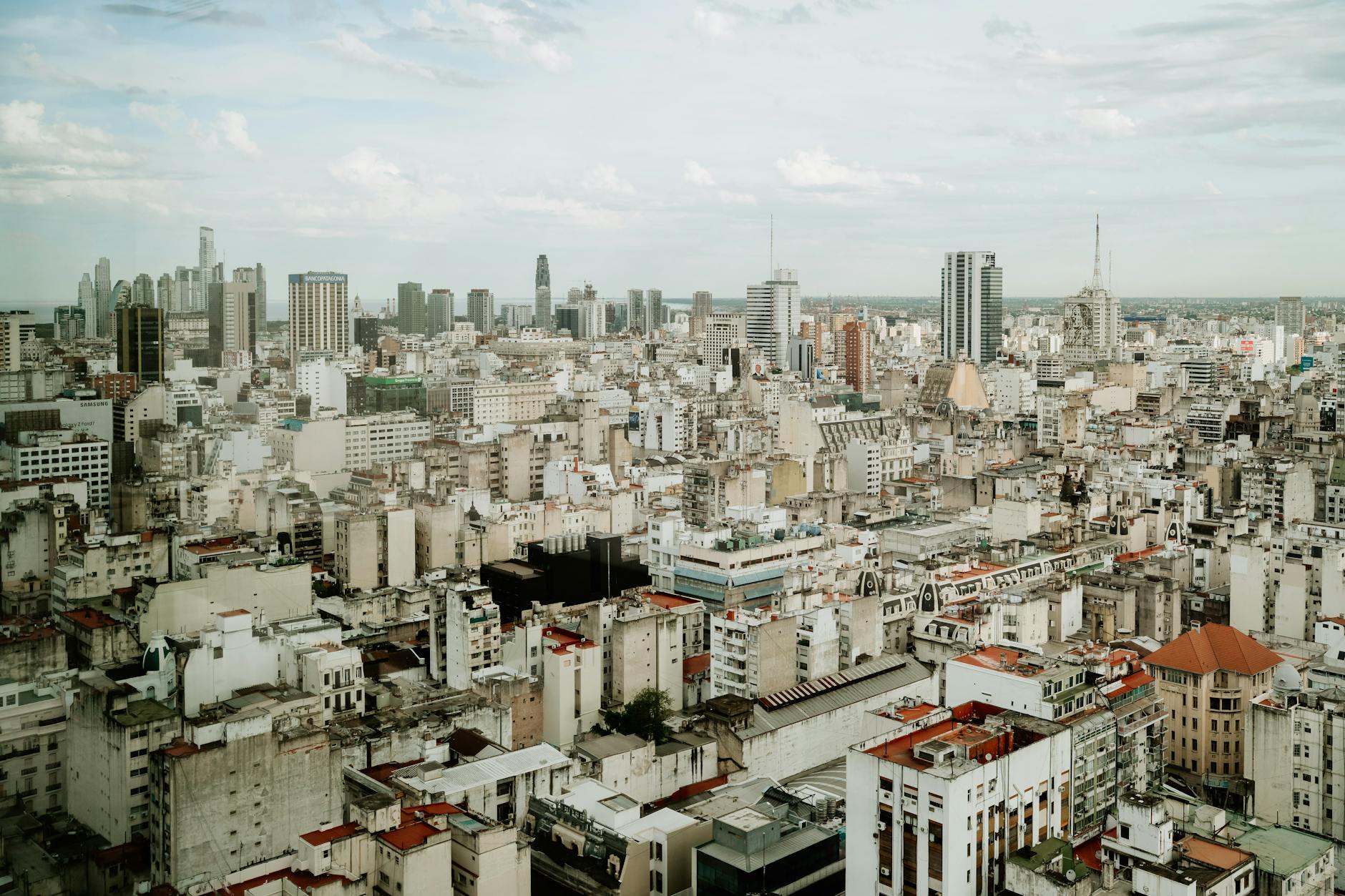 Aerial view of Buenos Aires at sunset